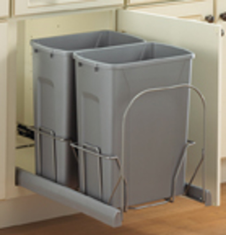 Bottom Mount Trash Pull-Outs with Soft-Close, 14-3/4"W x 20-1/8"D x 17-5/16"H, (2) White 20 qt, No Lid