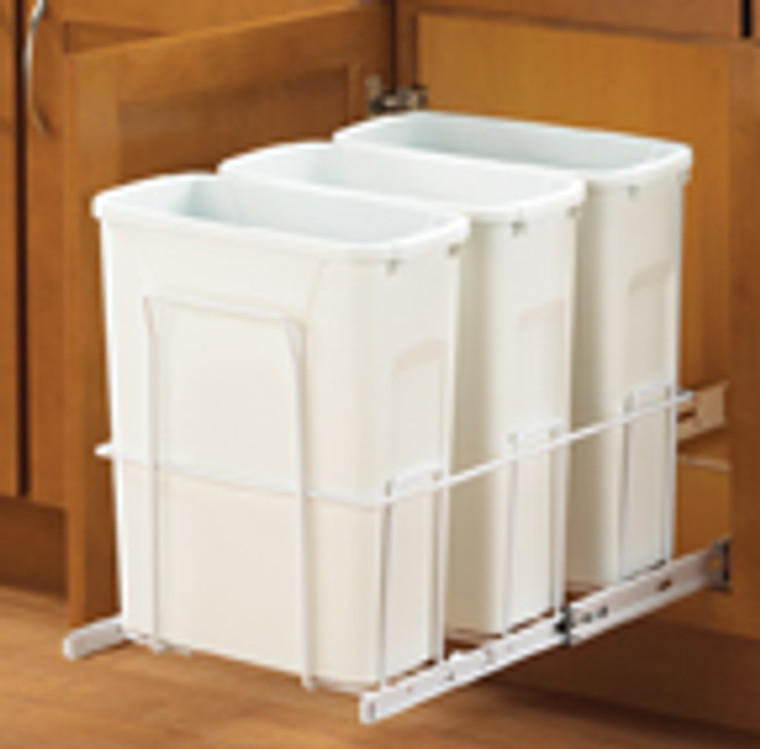 Bottom Mount Trash Pull-Outs with Standard Close, (3)White 20 qt, No Lid, White/80 lb.