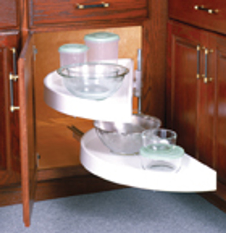 Half Moon Lazy Susans-Top & Bottom Shelf Pull-Outs, Two Plastic Shelves, Top & Bottom Shelf Pull-Out, 19-3/4"