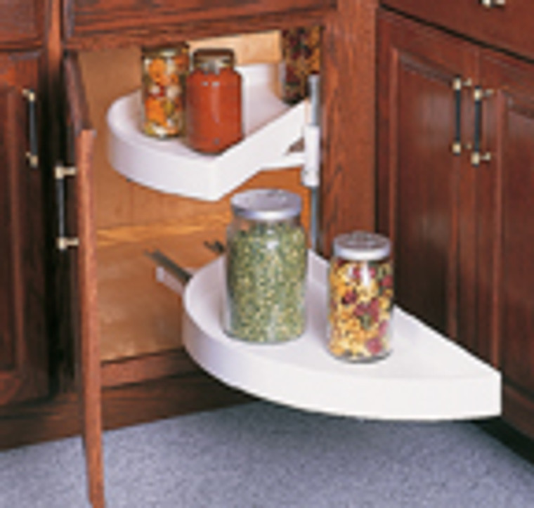 Half Moon Shaped Lazy Susans, Two Plastic Shelves, Bottom Shelf Pull-Out, 13-3/4", 27-7/8", White