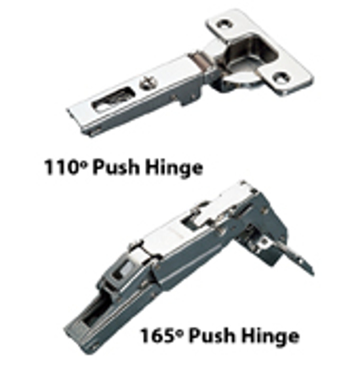 165D Push to Open "Self-Opening" Hinges, Half (3/8") Overlay-110D, Press-In Dowel