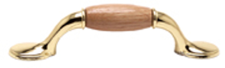 PULL, 3"CC, POLISHED BRASS/LACQUERED OAK