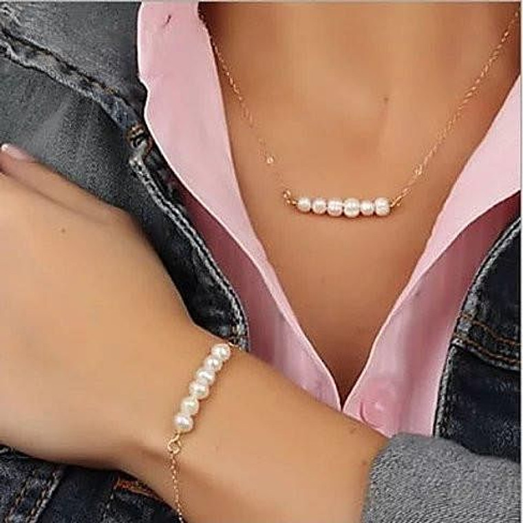 Miss Lovely Pearls Bar Necklace And Bracelet Set F369-461134524
