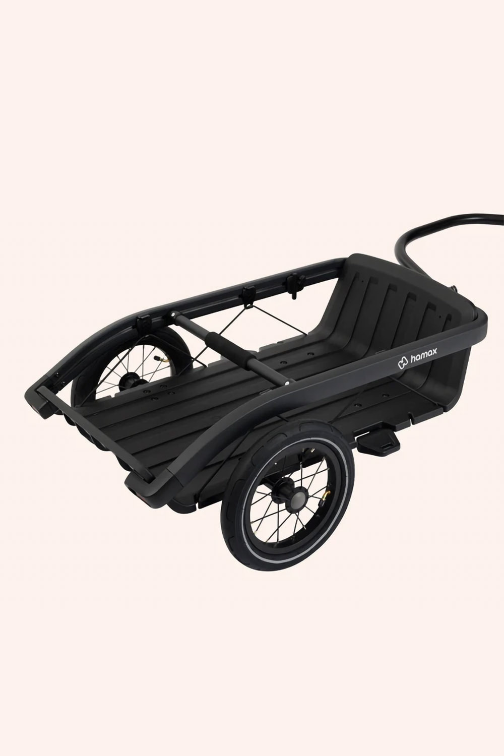 Folded Hamax Venture trailer shown on a plain background