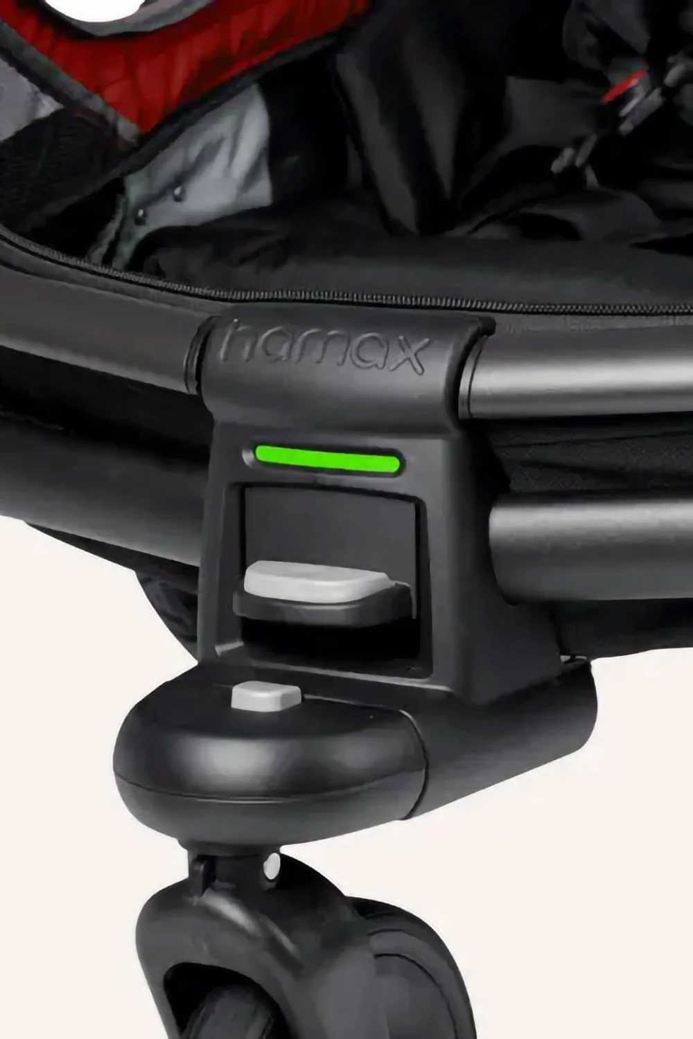 Hamax Safe Connection Point on the Outback 2-seat showing green indicator when correctly mounted