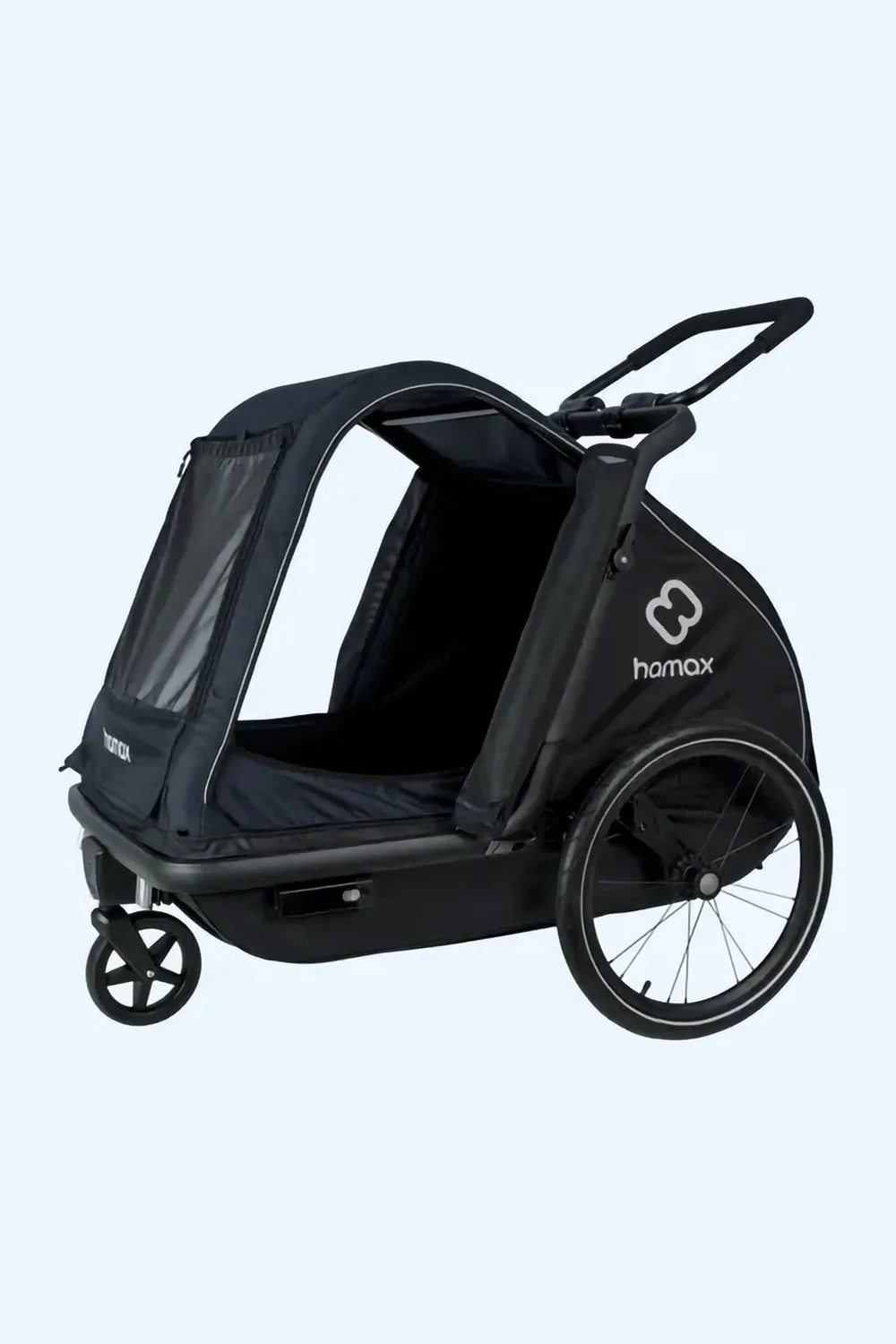 Hamax Pluto L mesh side window opened wide showing ventilation mesh and side-entry access route for dogs that struggle to turn around