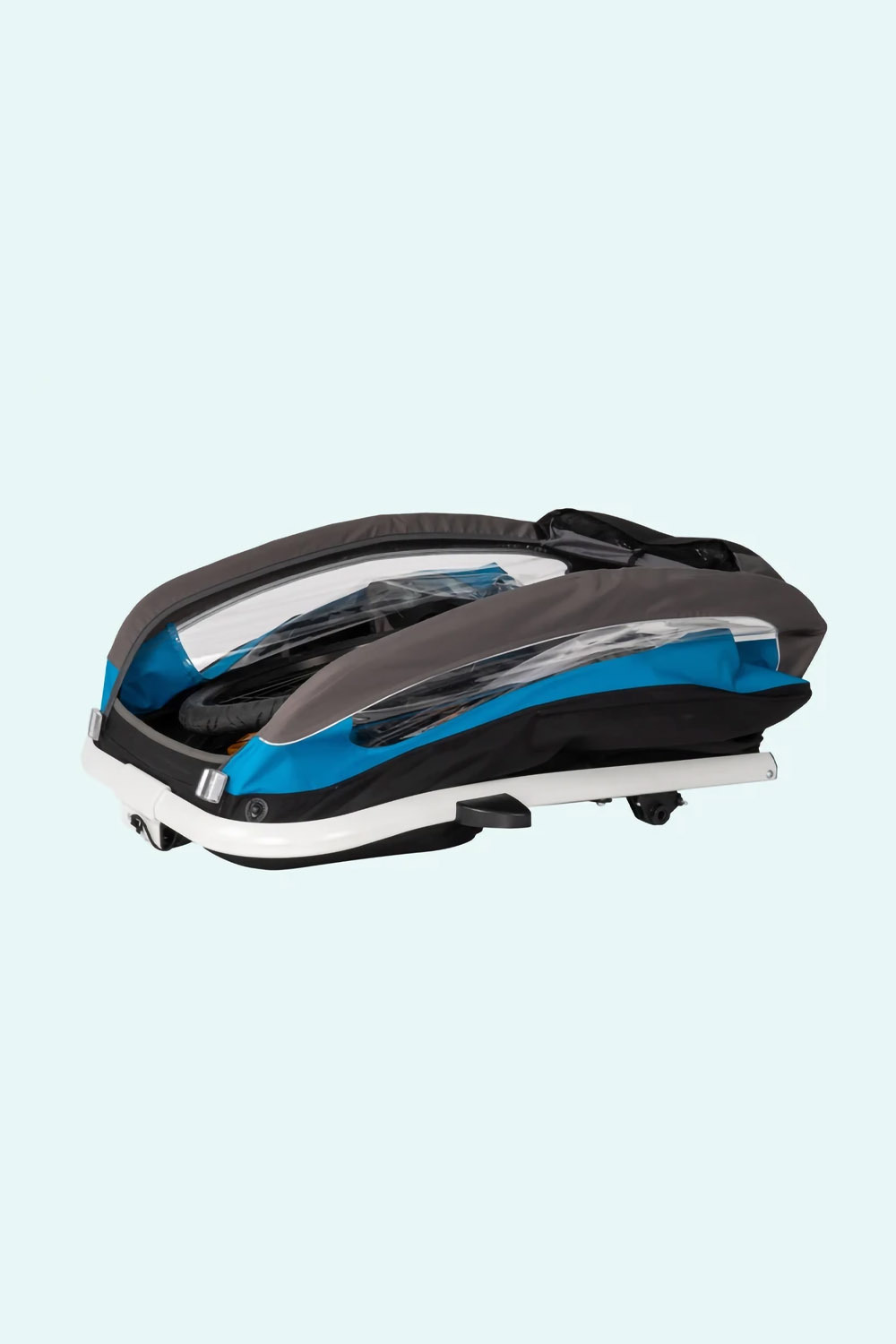 Hamax Traveller 2-seat folded flat for compact storage with wheels stored inside