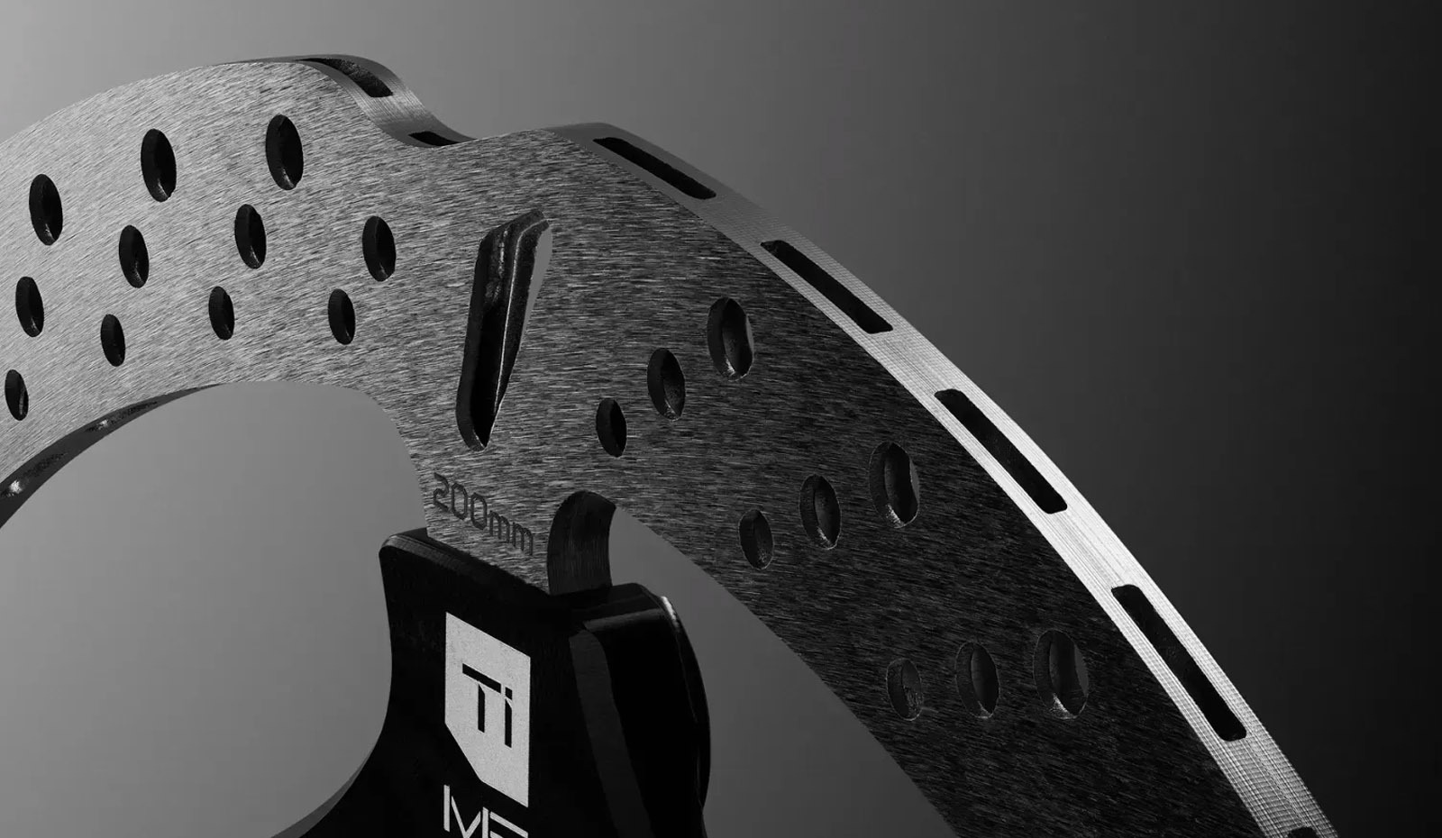 Hope T-Slot vented MTB disc brake rotor close up showing 200mm size marking and floating outer braking ring