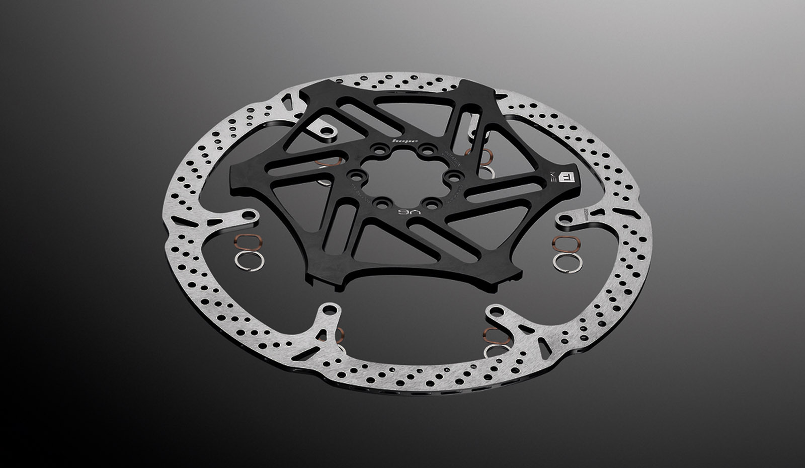Hope EVO V6Ti T-Slot floating disc brake rotor full view showing spider carrier and outer braking ring