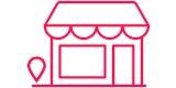 Icon of a storefront with location pin symbolizing local store