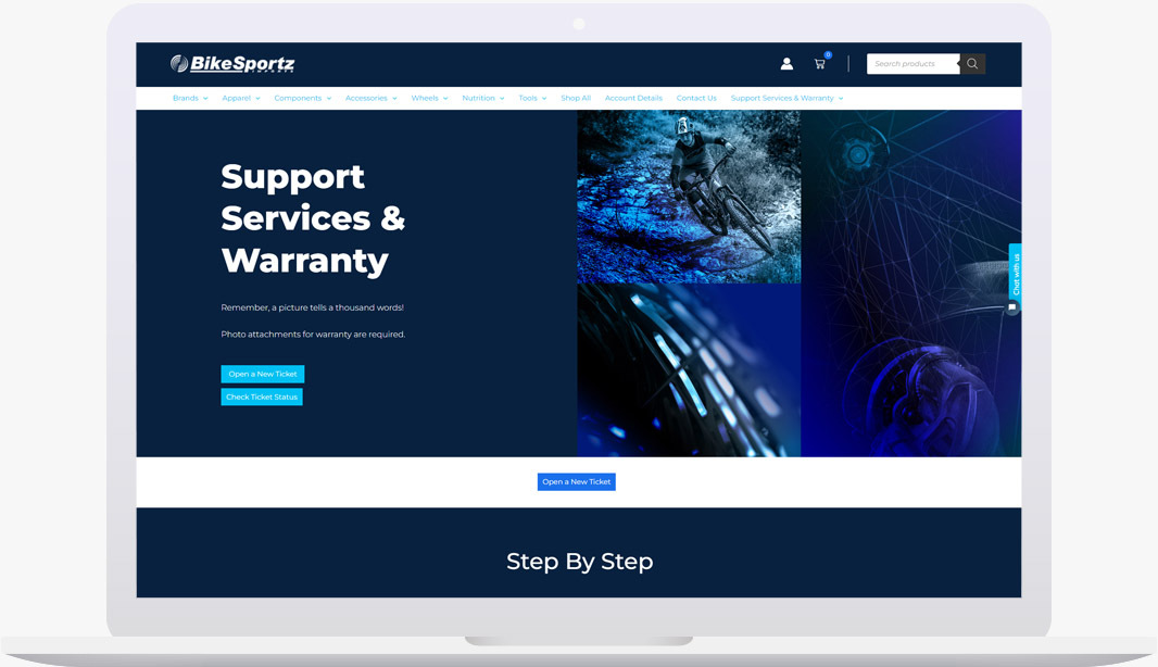 Screenshot of support  page