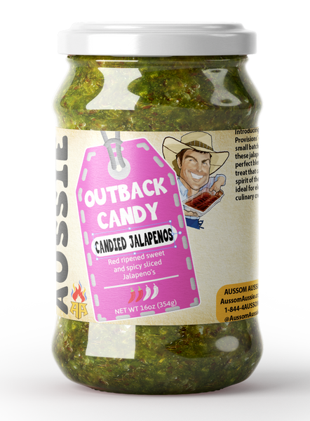 Introducing our Outback Candy, our Aussom Provisions' candied jalapeños. Crafted in small batches from the freshest ingredients, these jalapeños are transformed into a perfect blend of sweet and spicy. A unique treat that captures the adventurous spirit of the outback, they'reideal for elevating yourculinary creations.