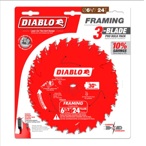 Diablo 6-1/2" x 24-Tooth Framing Saw Blades for Wood (3 pack) Diablo 6-1/2" x 24-Tooth Framing Saw Blades for Wood (3 pack)