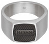 Gents BOSS Seal Stainless Steel Ring Black Emboss