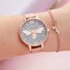 Olivia Burton Lucky Bee, Grey Dial & Rose Gold Mesh