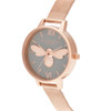 Olivia Burton Lucky Bee, Grey Dial & Rose Gold Mesh