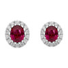 18ct White Gold Ruby Diamond Oval Cluster Earrings