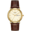 Citizen Mens Stiletto Gold Plated Brown Leather Strap Watch