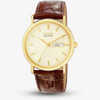 Mens Stiletto Gold Plated Brown Leather Strap Watch