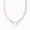 Charm necklace with beads of rose quartz and chain links silver