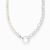 Charm necklace with white pearls and chain links silver