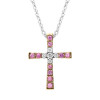 18CT WHITE AND ROSE GOLD PINK SAPPHIRE AND DIAMOND CROSS NECKLACE
