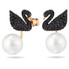 Swarovski Iconic Swan earring jackets Swan, Black, Rose gold-tone plated