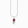 Silver necklace with red rose pendant and cold enamel