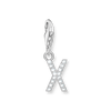 Charm pendant letter A with white stones silver