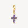 Thomas Sabo charm pendant cross with amethyst-coloured stones yellow-gold plated