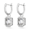 Una drop earrings, Octagon cut, White, Rhodium plated