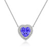 Double Halo Pendant with 9mm Blue Heart‑Cut Stone on Fixed Chain