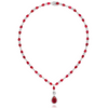 RED PEAR SHAPE & RND CLAW SET NCKLT. HALO RED PEAR DROP