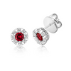 CLUSTER STUDS. 4MM RND RED CENTRE. 8 STONE SURROUND
