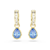 Chroma drop earrings, Pear cut, Blue, 18K gold finish