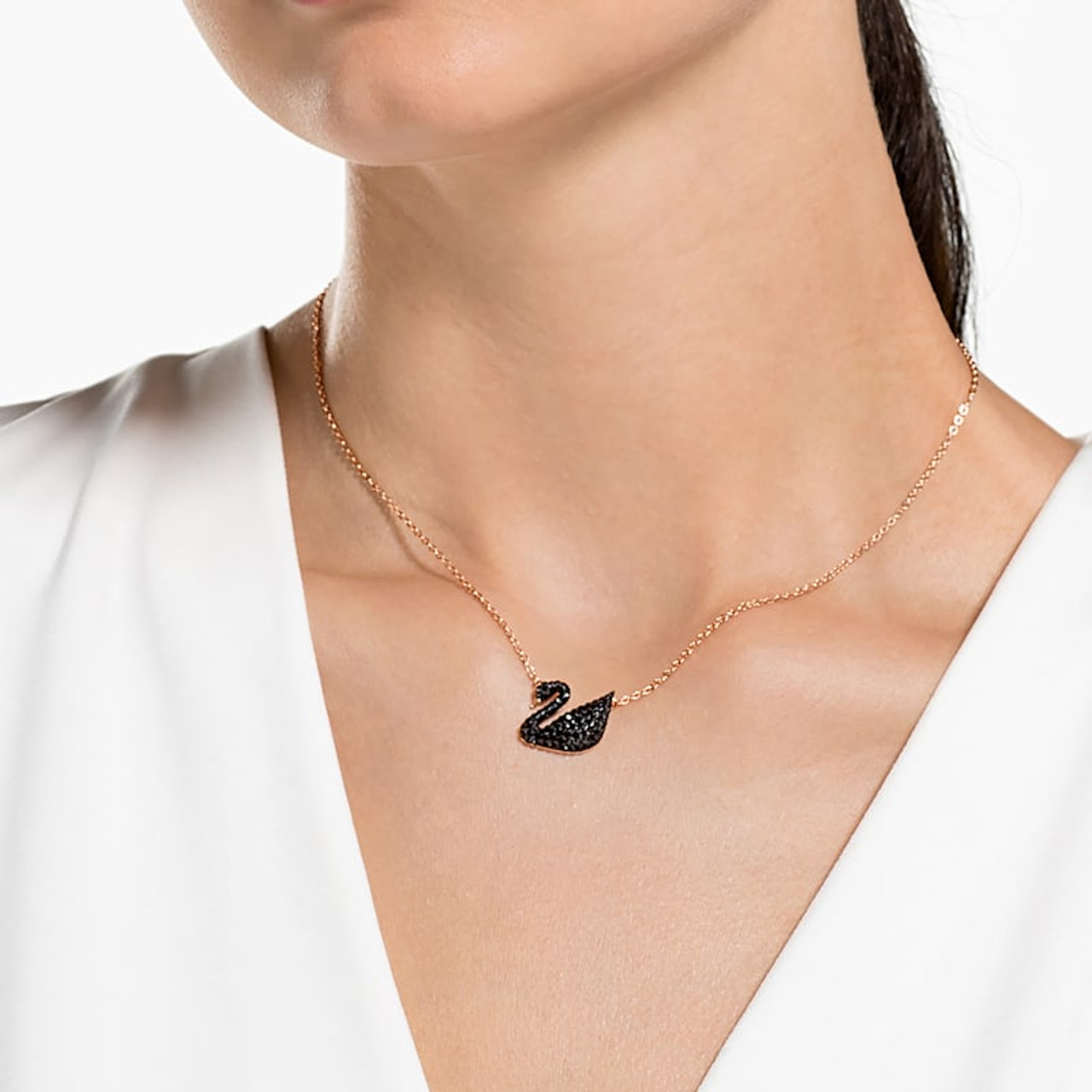 Swarovski Iconic Swan Pendant Swan, Medium, Black, Rose Gold-Tone