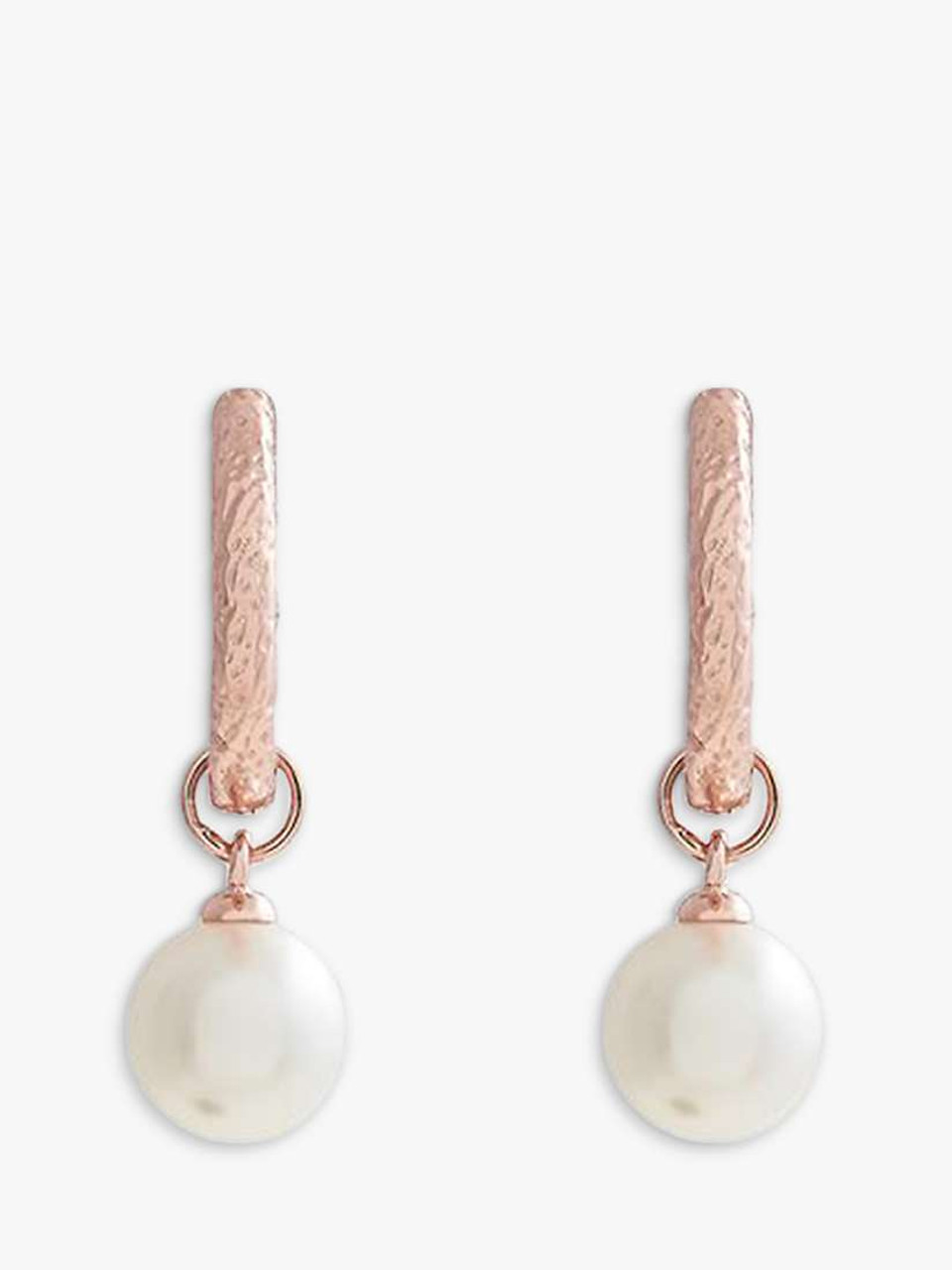 OLIVIA BURTON Antique Pearl Charm Hoops Rose Gold