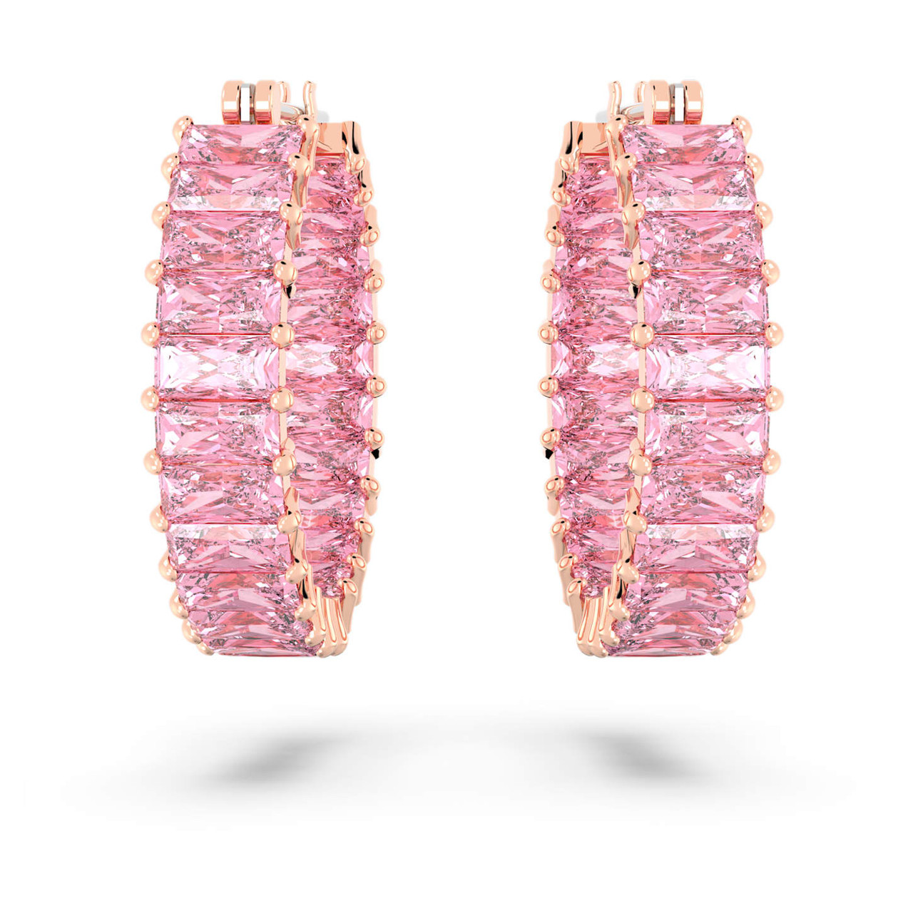 Swarovski Matrix hoop earrings Baguette cut, Pink, Rose gold-tone