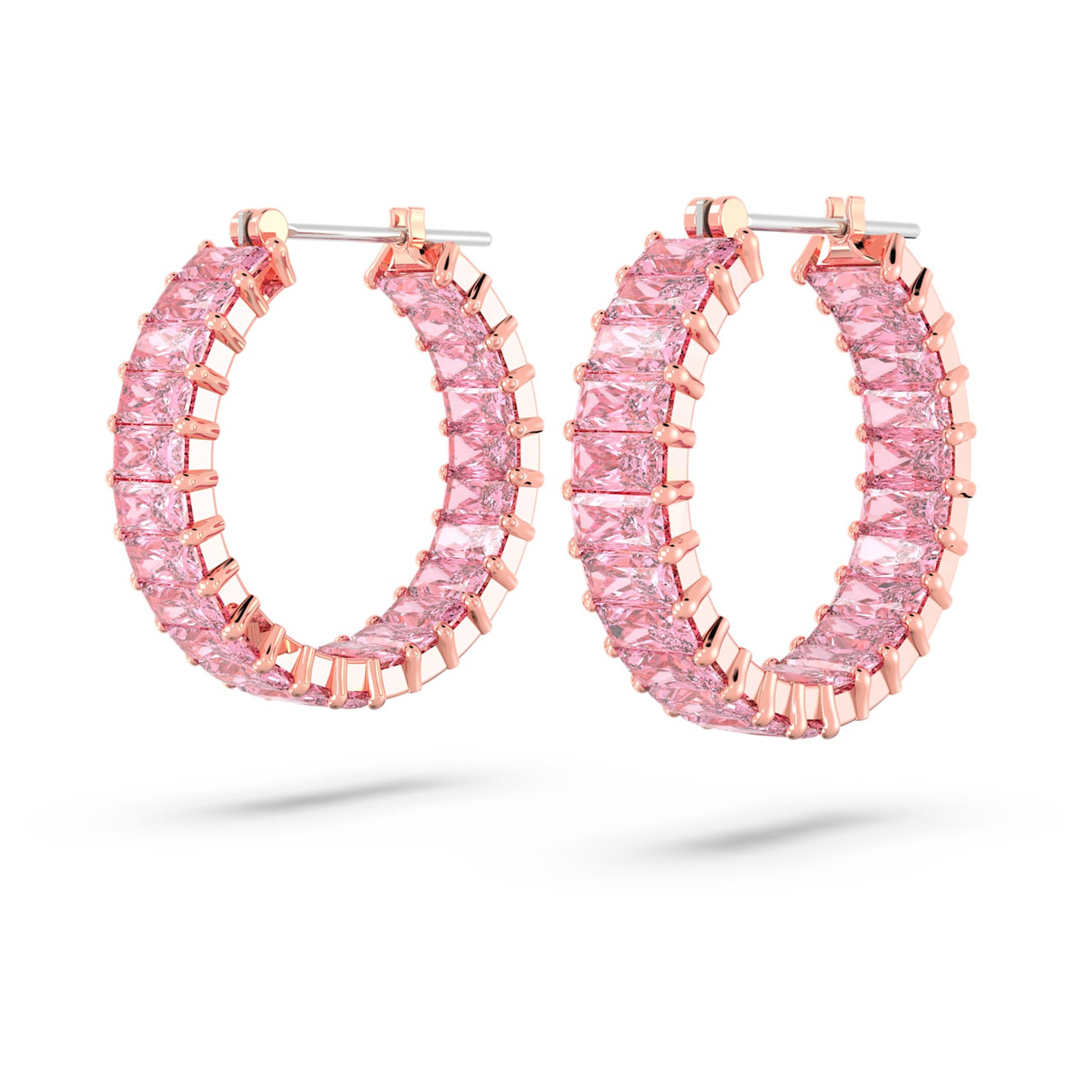 Swarovski Matrix hoop earrings Baguette cut, Pink, Rose gold-tone