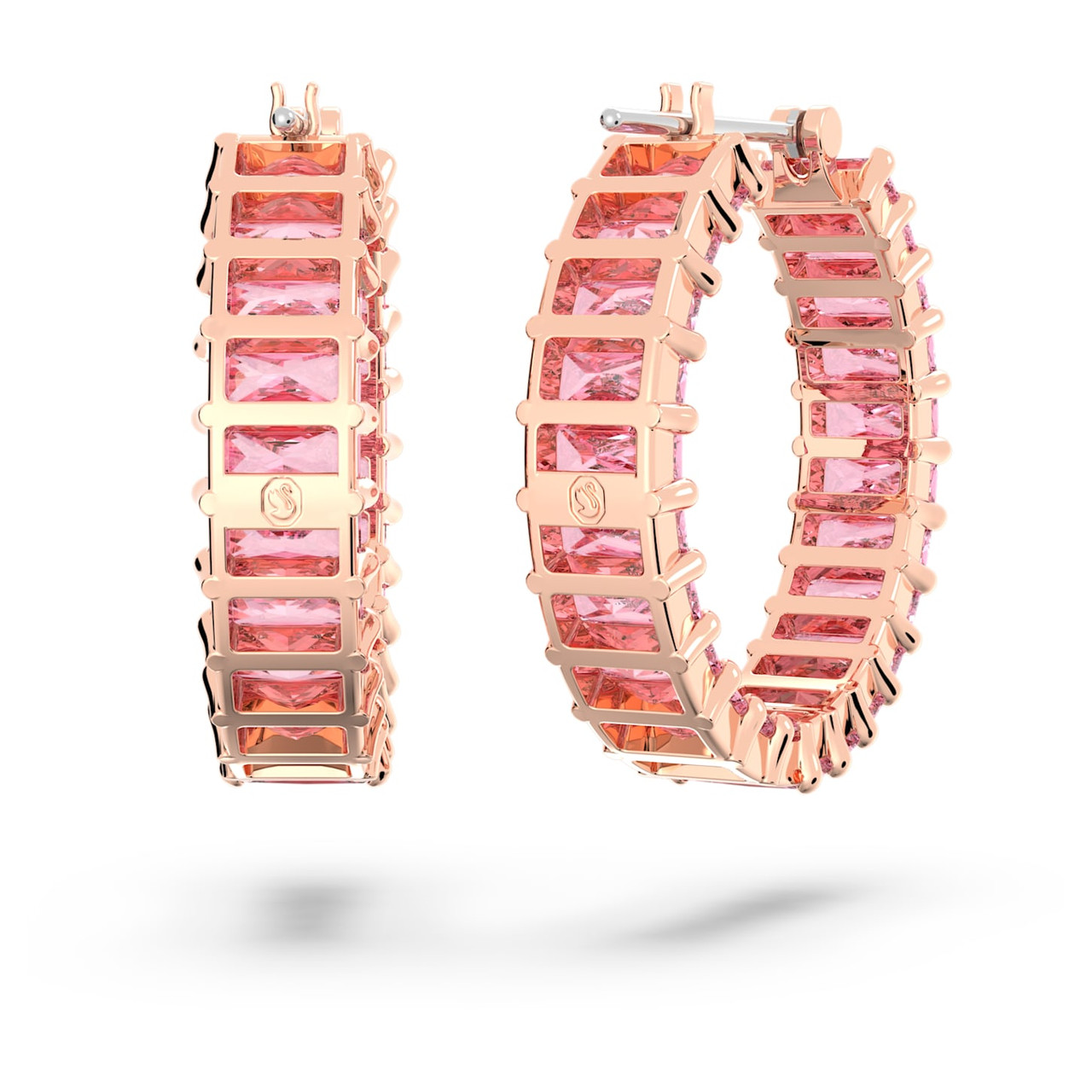 Swarovski Matrix hoop earrings Baguette cut, Pink, Rose gold-tone