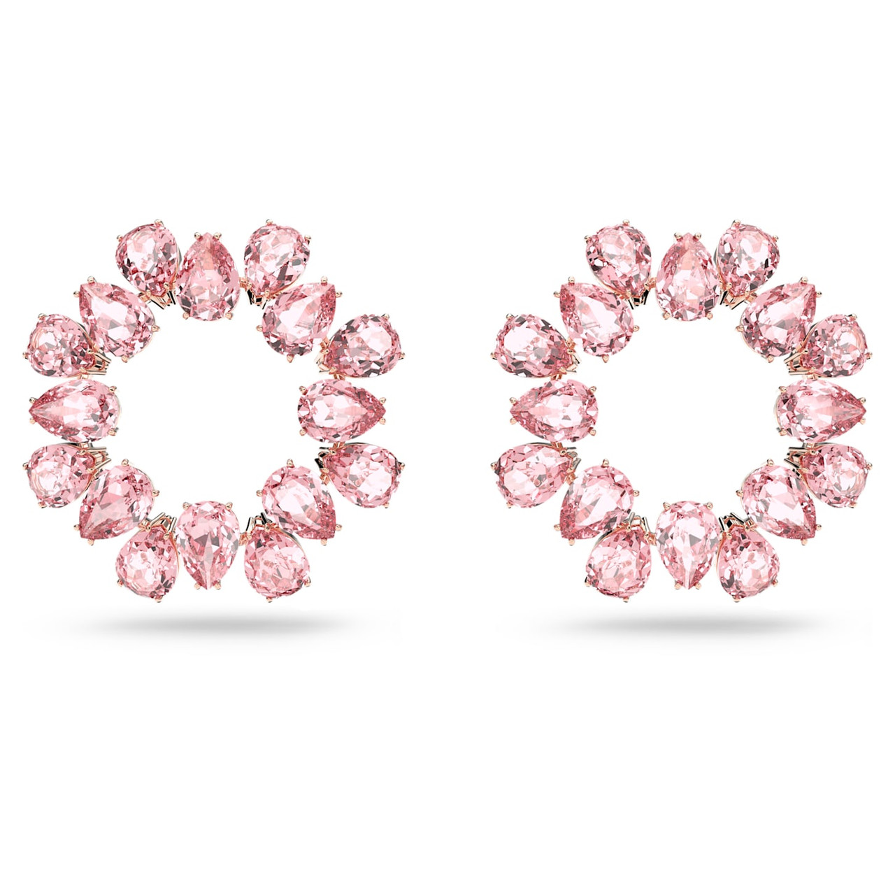 Swarovski Millenia hoop earrings Pear cut, Pink, Rose gold-tone plated