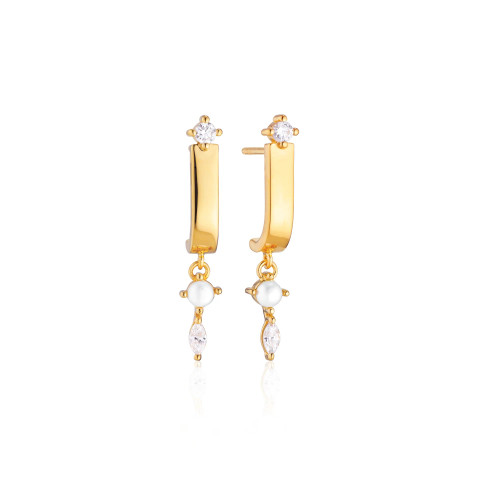 SIF Jakobs Earrings Adria Tre Pendolo- 18K Gold Plated With Freshwater Pearl and White Zirkonia