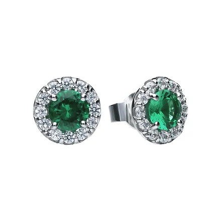 Diamonfire Emerald Green Zirconia Round Solitaire Earrings
