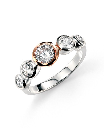 Rose Gold Plated Clear CZ Rounded Rose Gold Centre Ring