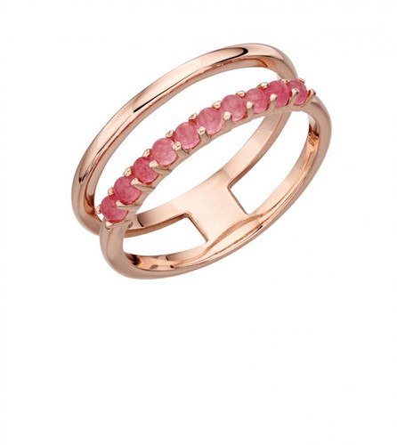 Pink Jade And Rose Gold Double Bar Ring