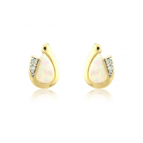 9ct Yellow Gold Opal & Diamond Curl Earrings