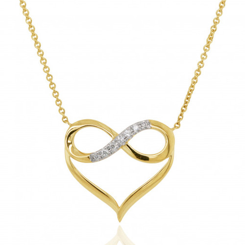 9ct Yellow Gold Diamond Infinity Heart Necklace
