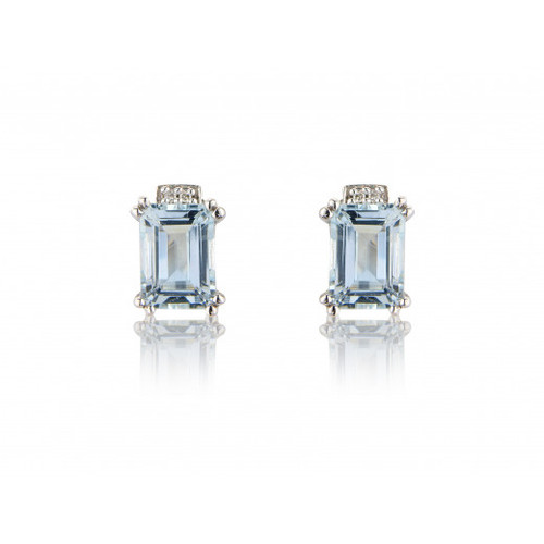 9ct White Gold Diamond & Aquamarine Earrings