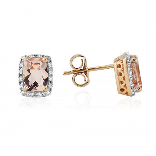 9ct Rose Gold Diamond & Morganite Earrings