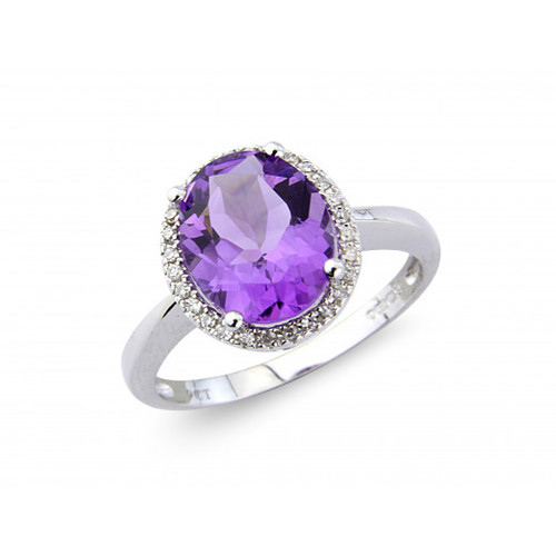 9ct White Gold Amethyst & Diamond Ring